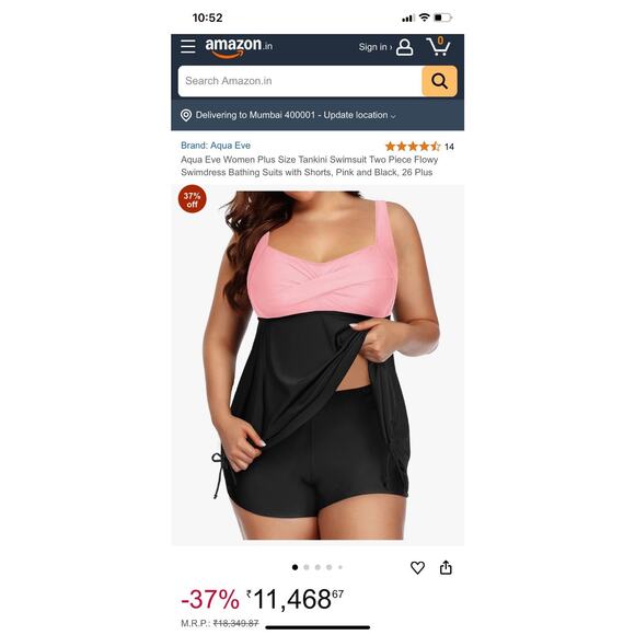 Aqua Eve Plus Size Swimsuit Tankini 16W Swimdress Shorts - Picture 9 of 9